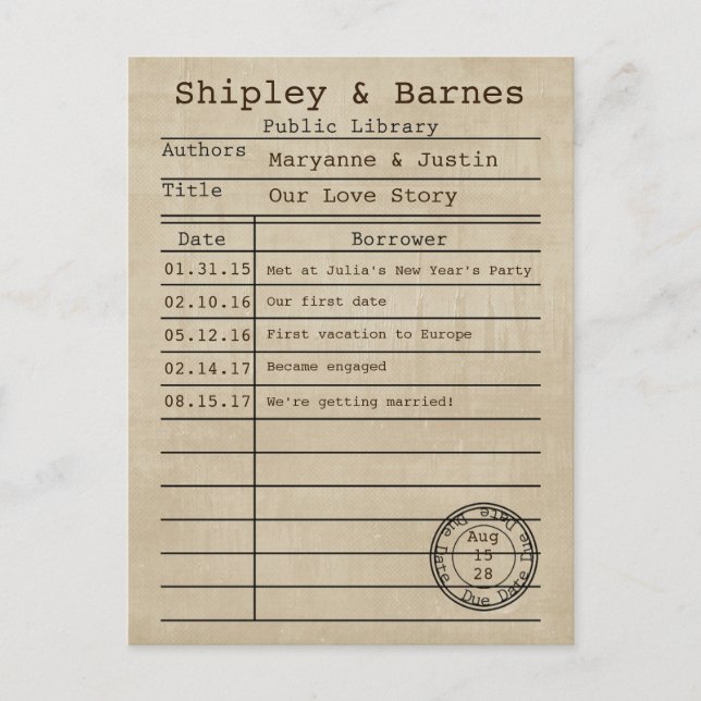 Carte de bibliothèque ancienne vintage pour l'arri (Devant)