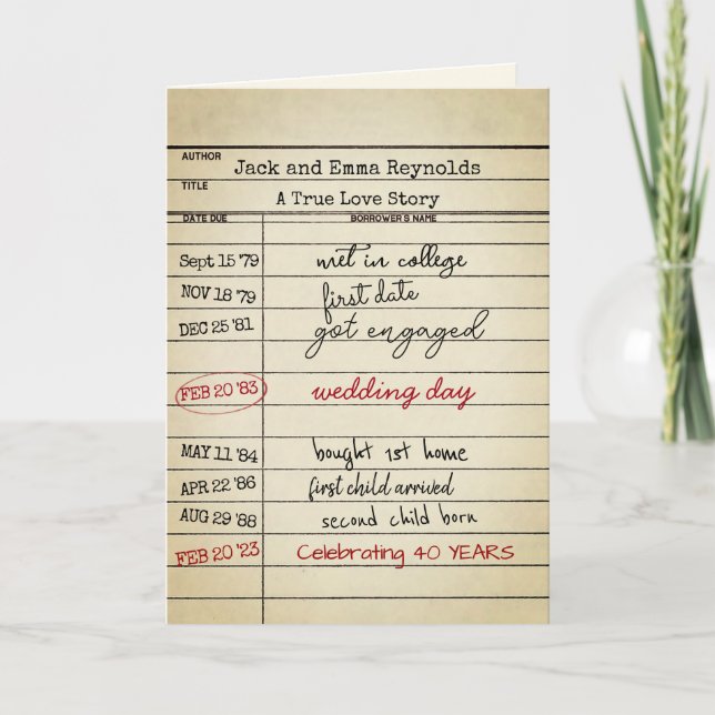 Carte de bibliothèque rétro 40e anniversaire (Devant)