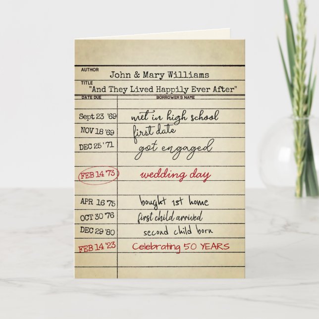 Carte de bibliothèque rétro 50e anniversaire (Devant)