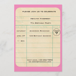 Carte de bibliothèque rose Anniversaire
