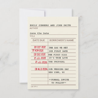 Carte de bibliothèque vintage Enregistrer la date