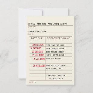 Carte de bibliothèque vintage Save the Date
