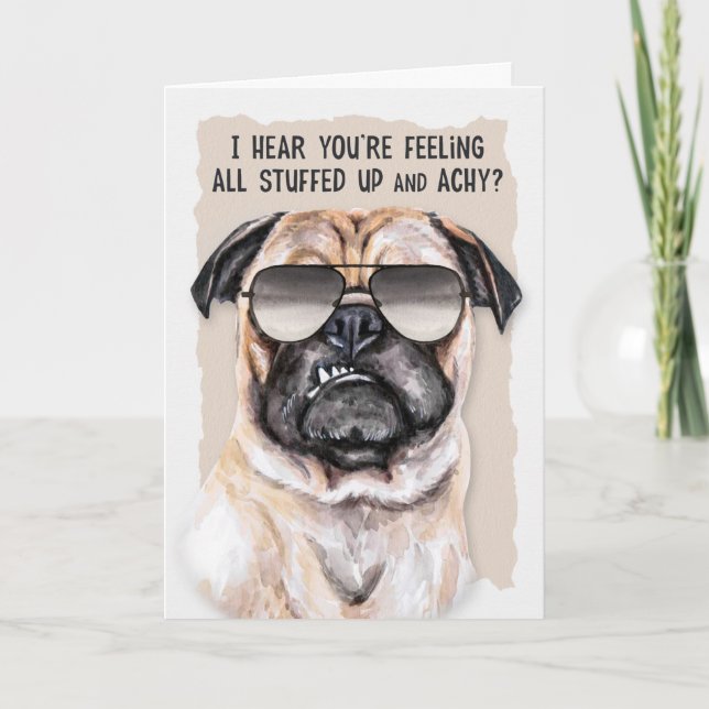Carte de bien-être pour chien Carlin amusant froid (Devant)