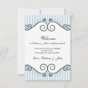 Carte de bienvenue de mariage rayée bleue vintage