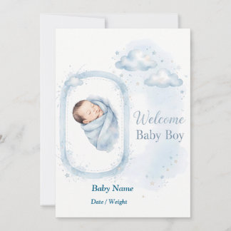Carte de bienvenue personnalisée pour bébé garçon
