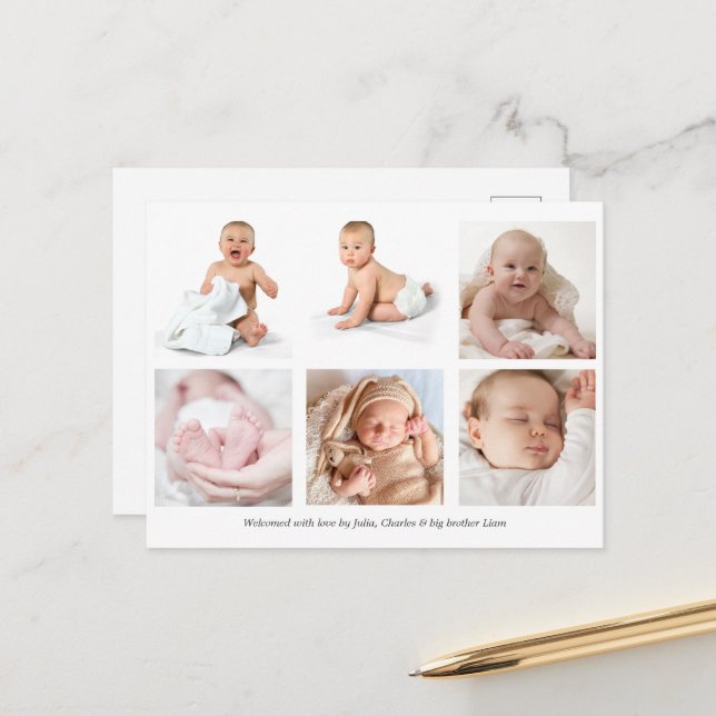 Carte de bienvenue pour le collage photo bébé (Devant/Arrière en situation)