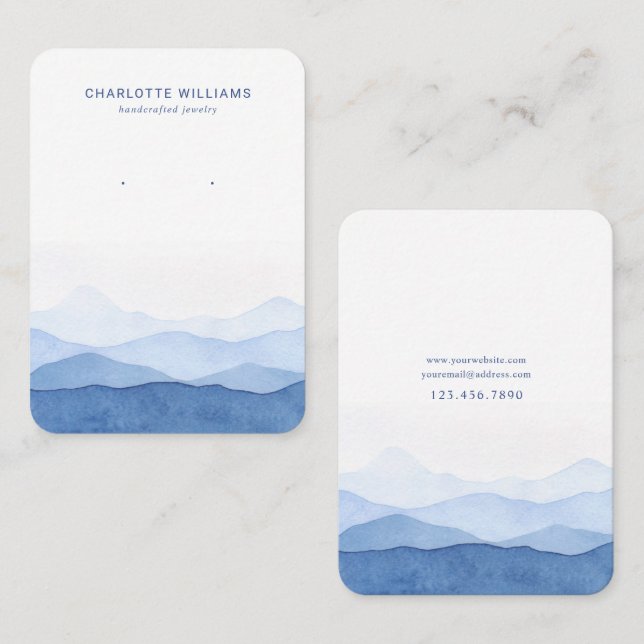 Carte de bijoux Blue Watercolor Mountain (Devant / Derrière)