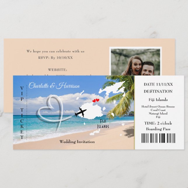 Carte de billet de mariage de destination Fidji (Devant / Derrière)