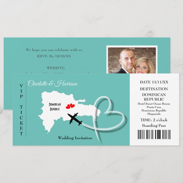 Carte de billet Destination Mariage République Dom (Devant / Derrière)