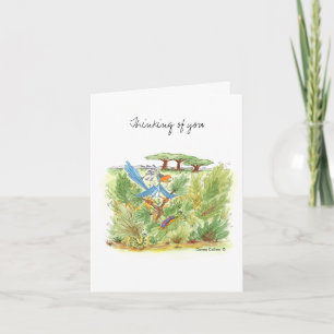 Carte de billet d'oiseaux bleu Jungle
