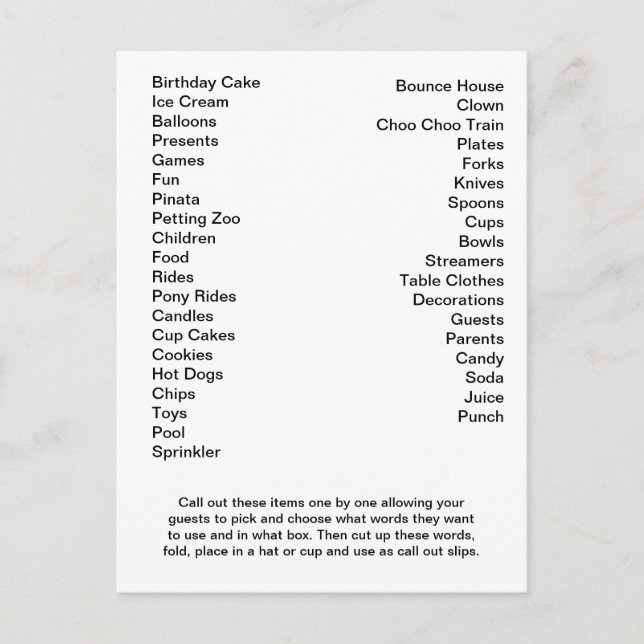 Carte de Bingo Anniversaire Fête Appel Out Mots