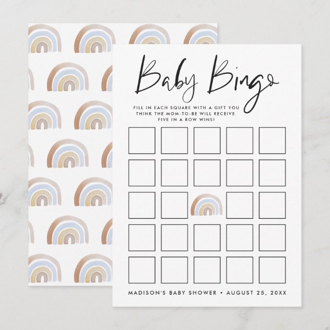 Carte de bingo Baby shower arc-en-ciel aquarelle (Devant / Derrière)