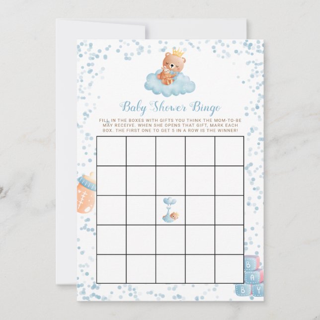 Carte de Bingo Baby shower Bleu Garçon (Devant)