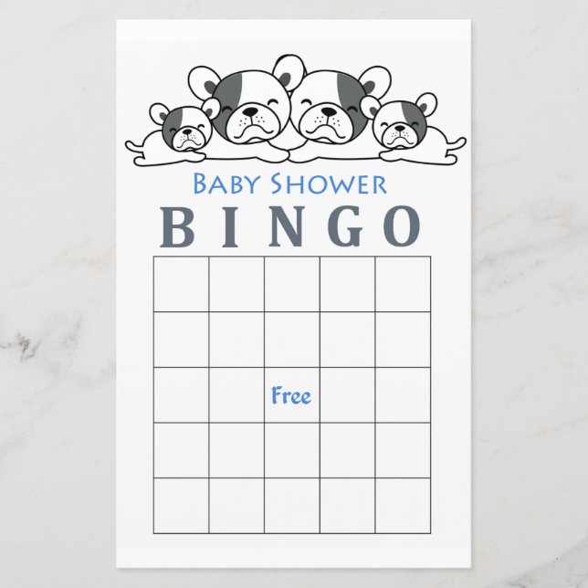 Carte de bingo baby shower Bulldog (Devant)