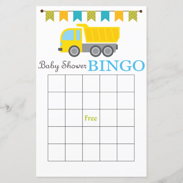 Carte de bingo baby shower camion (Devant)