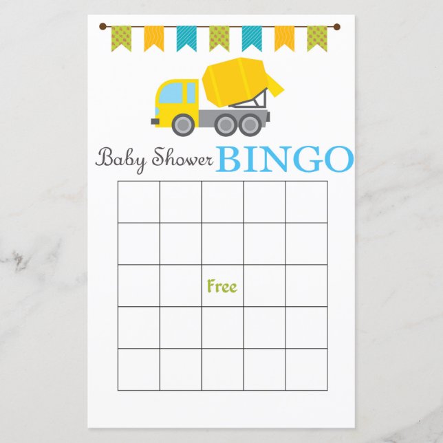 Carte de bingo baby shower de mélangeur de béton (Devant)