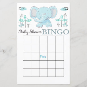 Carte de bingo baby shower éléphant bleu