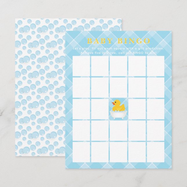 Carte de bingo Baby shower en caoutchouc | Bébé bl (Devant / Derrière)