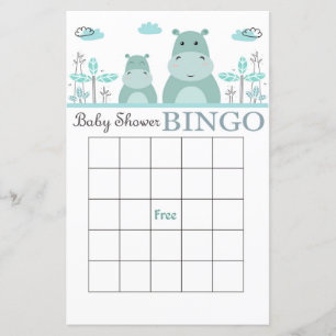 Carte de bingo baby shower Hippo bleu
