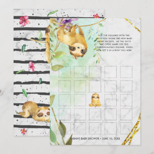 Carte de Bingo Baby Shower Paresseux Tropical