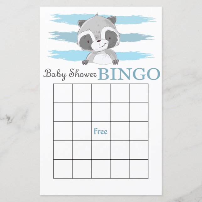 Carte de bingo baby shower Raccoon (Devant)