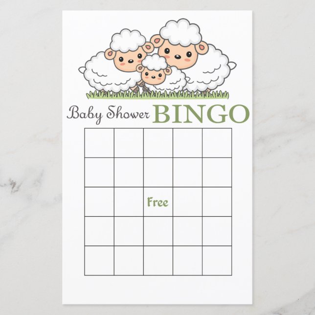 Carte de bingo de baby shower d'agneau mignon (Devant)