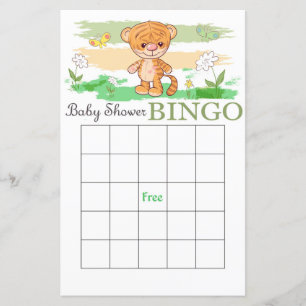 Carte de bingo de baby shower de tigre mignon