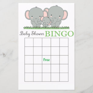 Carte de bingo de baby shower d'éléphant de famill