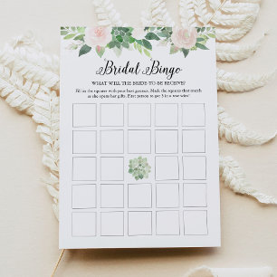 Carte de bingo de mariée à fleurs de couleur blanc