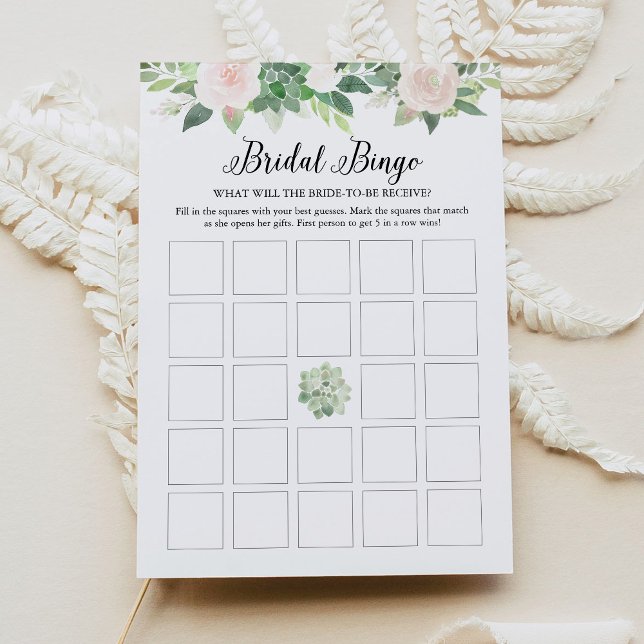 Carte de bingo de mariée à fleurs de couleur blanc (Créateur téléchargé)