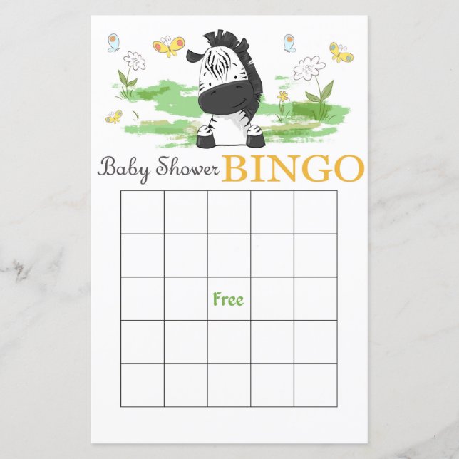 Carte de bingo du baby shower zèbre (Devant)