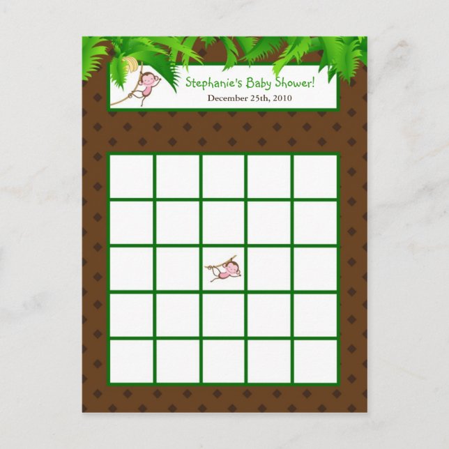Carte de Bingo Écrit Singe Swing Jungle Safari Zoo (Devant)