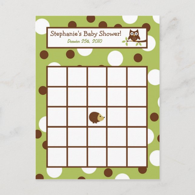 Carte de bingo écrite Woodland Friends Owl (Devant)