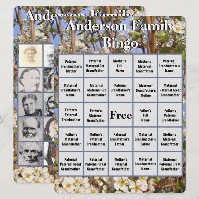 Carte de Bingo Famille White Blossoming Tree Photo (Devant / Derrière)