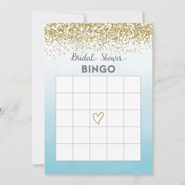 Carte de Bingo Fête des mariées bleue et or (Devant)