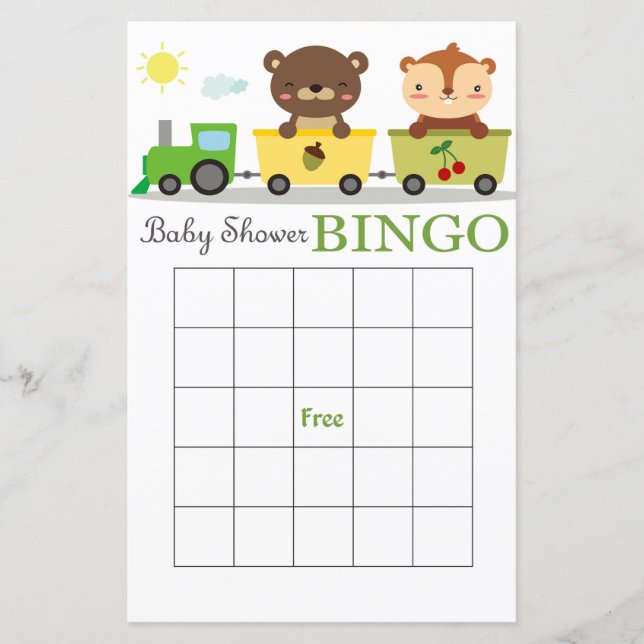 carte de bingo pour baby shower Animaux train (Devant)
