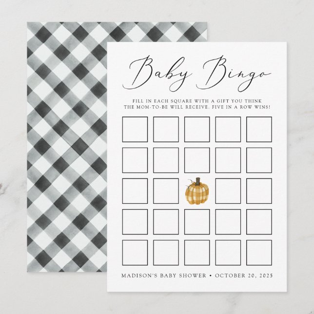 Carte de bingo pour baby shower avec motif plaid r (Devant / Derrière)