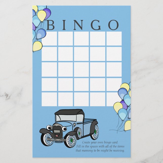 Carte de bingo pour camions et ballons anciens (Devant)