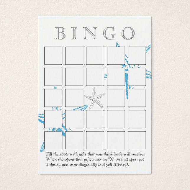 Carte de bingo simple Blue Starfish 5x5 Fête des m (Devant)
