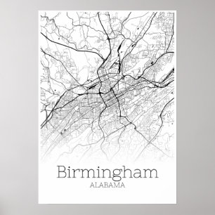 Carte de Birmingham - Alabama - Poster de la carte