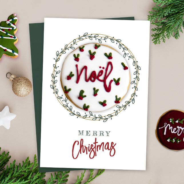 Carte de biscuits de Noël Étiquette Wreath Greener (Elegant Christmas cookie cards featuring greenery wreath design and space for your custom message)