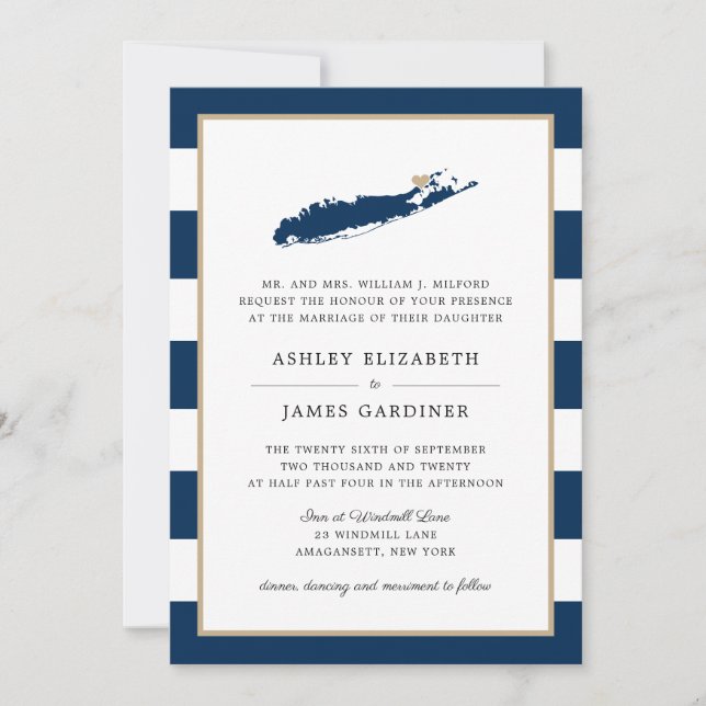Carte de Blue Long Island North Fork Gold Heart Ma (Devant)