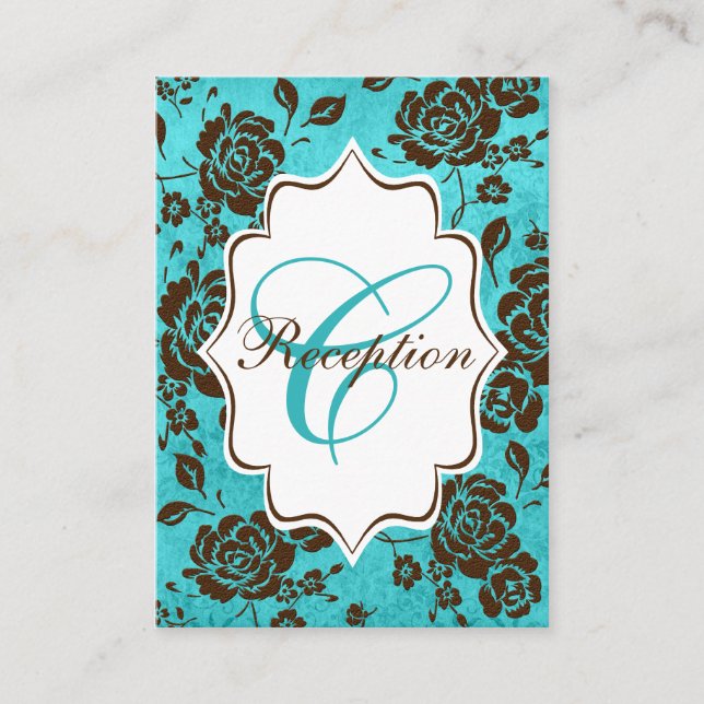 Carte de boîtier Aqua Brown Floral Damask (Devant)
