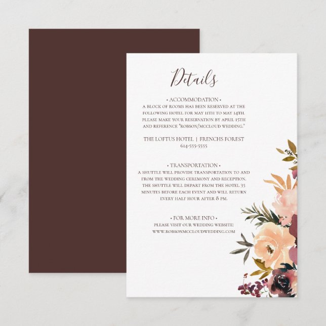 Carte de boîtier Burgundy Orange Floral Détails (Devant / Derrière)