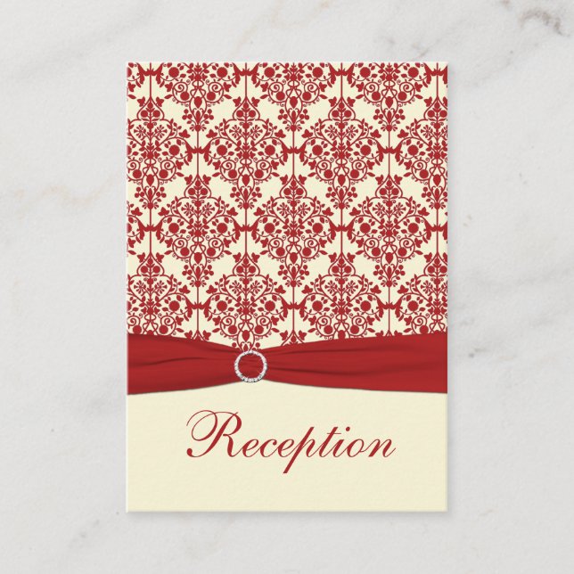 Carte de boîtier crème et rouge Damask (Devant)