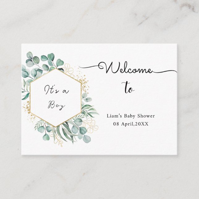 Carte de boîtier de baby shower à thème Eucalyptus (Devant)