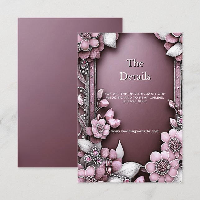 Carte de boîtier de cadre floral rose (Devant / Derrière)