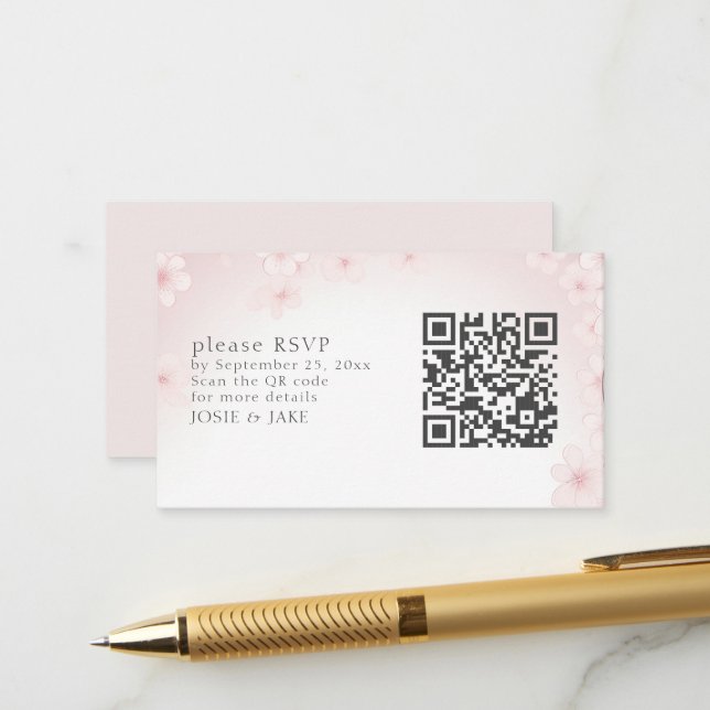 Carte de boîtier de code QR RSVP RSVP Soft Cherry  (Devant/Arrière en situation)