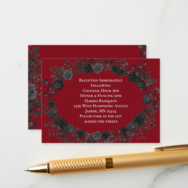 Carte de boîtier de Mariage gothique Rose rouge et (Devant/Arrière en situation)