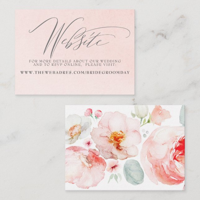 Carte de boîtier du site Web Mariage rose Floral (Devant / Derrière)